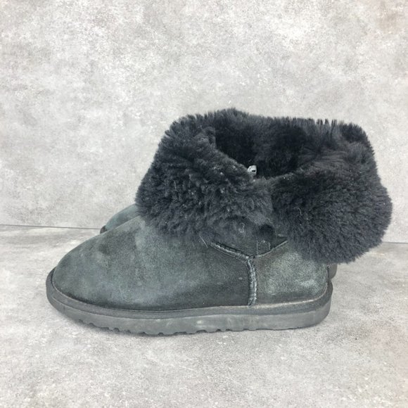 Ugg Bailey Button Short Suede Shearling Boots 5803, Black, Women's 6 - Picture 4 of 8